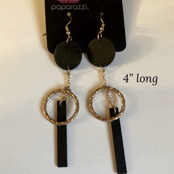 NWT Black and Gold Geometric Dangle Earrings - Picture 3 of 10